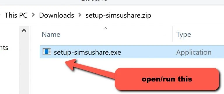 SimsUshare open/run this